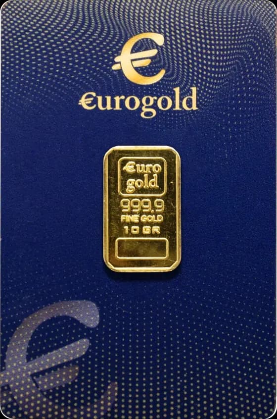 Emas batangan EuroGold 10 gram dalam kemasan bersertifikat